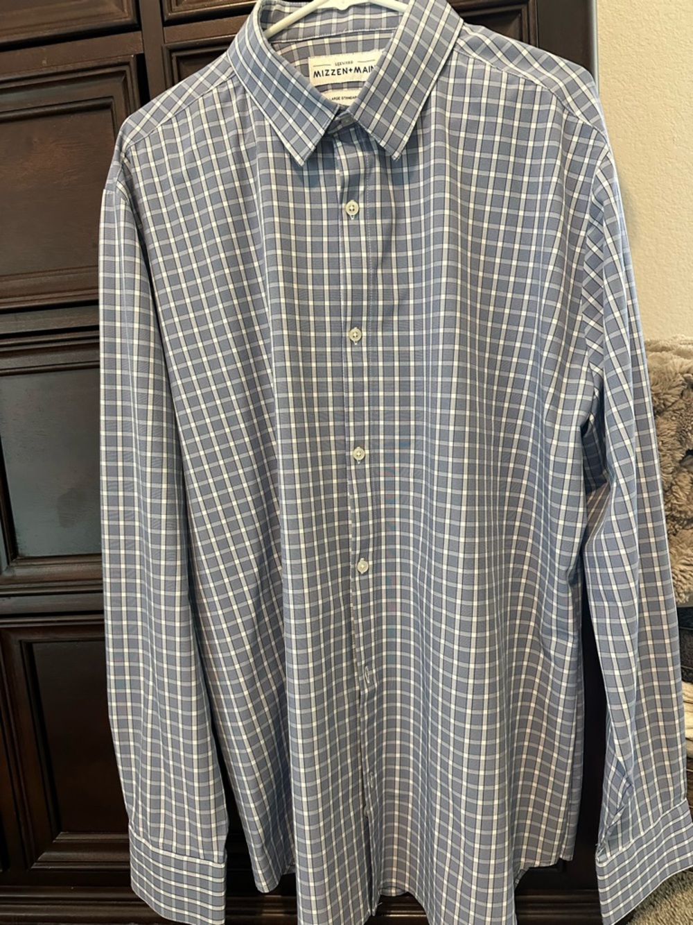 Mizzen+Main Blue and White Plaid Men's Dress Shirt
